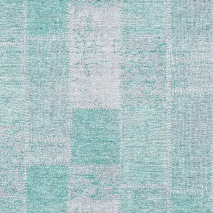 5' X 8' Aqua Teal Blue And Silver Patchwork Washable Indoor Outdoor Area Rug