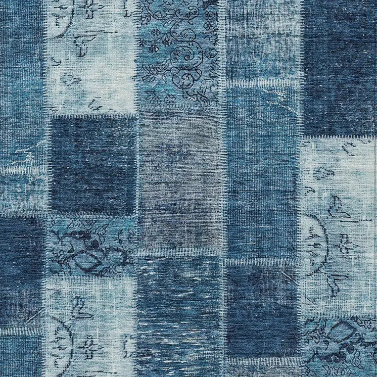 5' X 8' Navy Blue And Sky Blue Patchwork Washable Indoor Outdoor Area Rug
