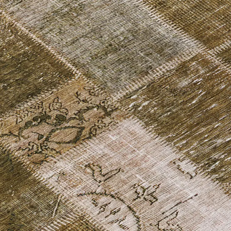 8' Brown And Ivory Round Patchwork Washable Indoor Outdoor Area Rug
