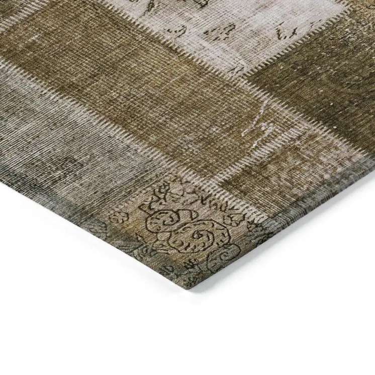 8' X 10' Brown And Ivory Patchwork Washable Indoor Outdoor Area Rug