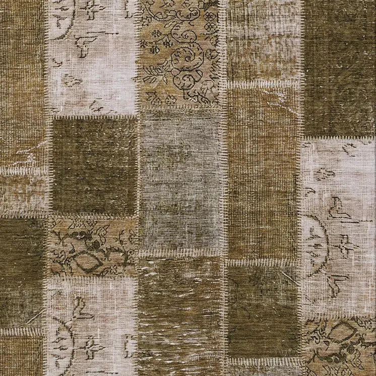 8' X 10' Brown And Ivory Patchwork Washable Indoor Outdoor Area Rug