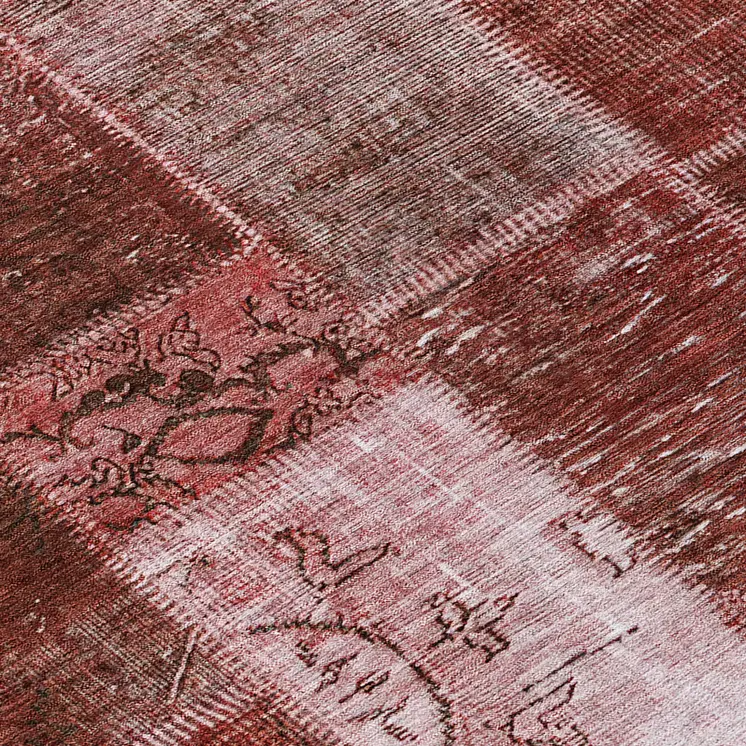 8' Burgundy Merlot And Blush Round Patchwork Washable Indoor Outdoor Area Rug