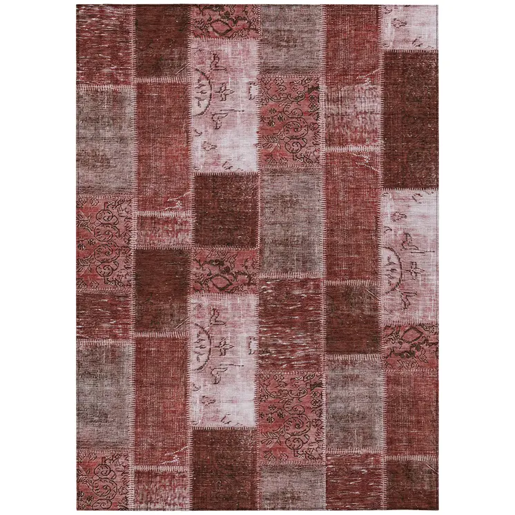 8' X 10' Burgundy Merlot And Blush Patchwork Washable Indoor Outdoor Area Rug