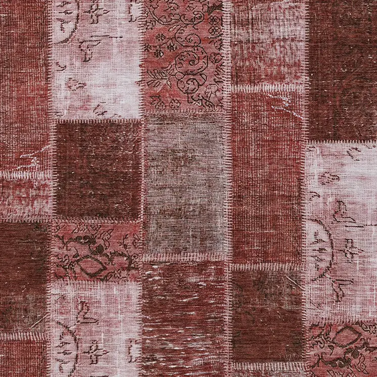 8' X 10' Burgundy Merlot And Blush Patchwork Washable Indoor Outdoor Area Rug
