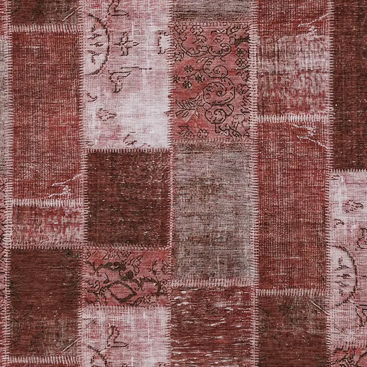 9' X 12' Burgundy Merlot And Blush Patchwork Washable Indoor Outdoor Area Rug