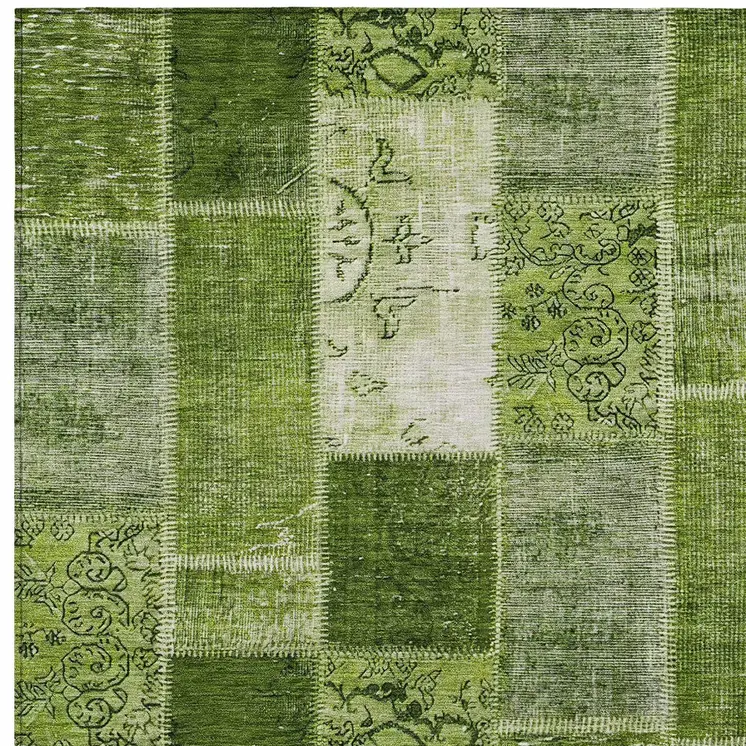 3' X 5' Olive Green And Artichoke Green Patchwork Washable Indoor Outdoor Area Rug