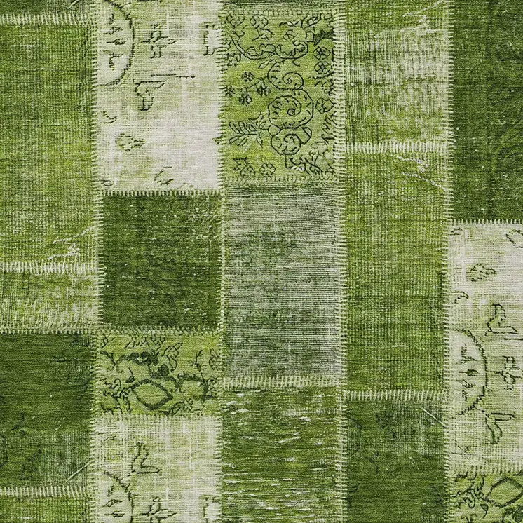 5' X 8' Olive Green And Artichoke Green Patchwork Washable Indoor Outdoor Area Rug
