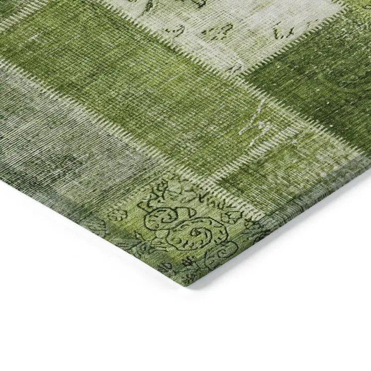 8' X 10' Olive Green And Artichoke Green Patchwork Washable Indoor Outdoor Area Rug