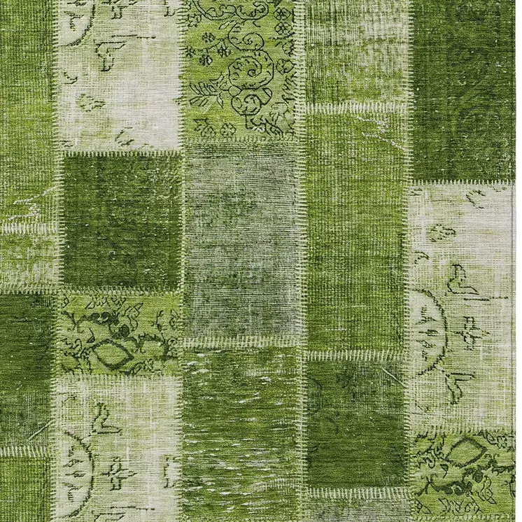 8' X 10' Olive Green And Artichoke Green Patchwork Washable Indoor Outdoor Area Rug