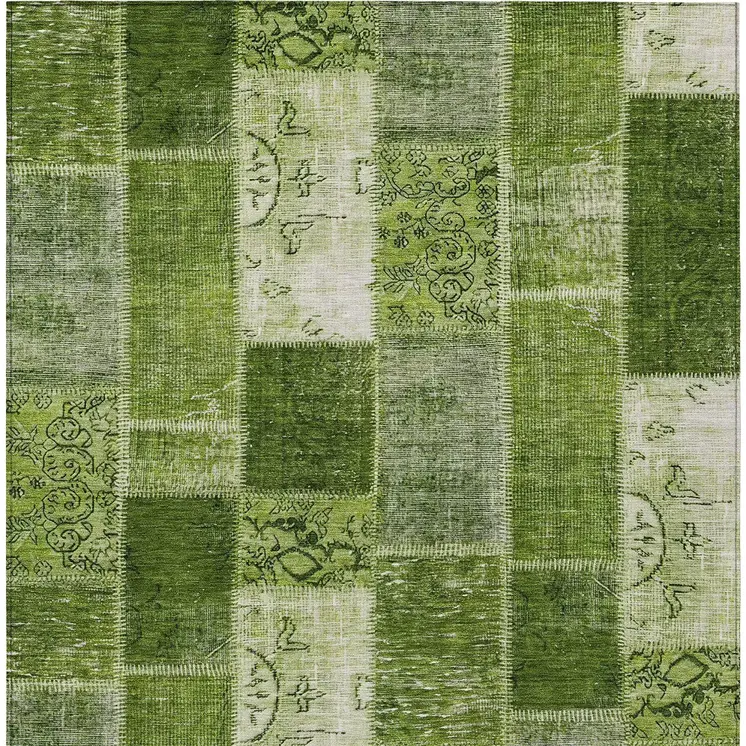 10' X 14' Olive Green And Artichoke Green Patchwork Washable Indoor Outdoor Area Rug