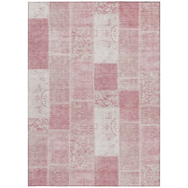 5' X 8' Pink Blush And Ivory Patchwork Washable Indoor Outdoor Area Rug