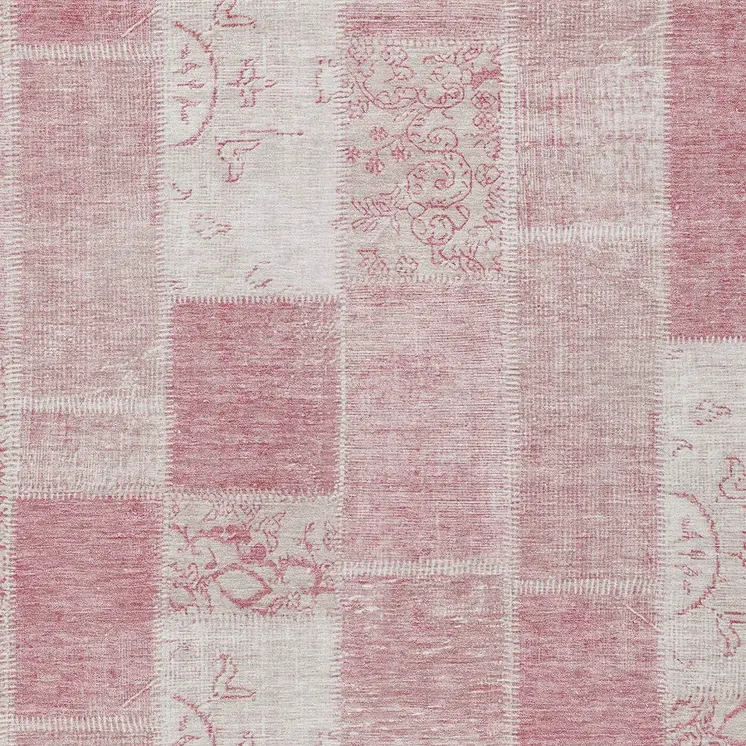 5' X 8' Pink Blush And Ivory Patchwork Washable Indoor Outdoor Area Rug