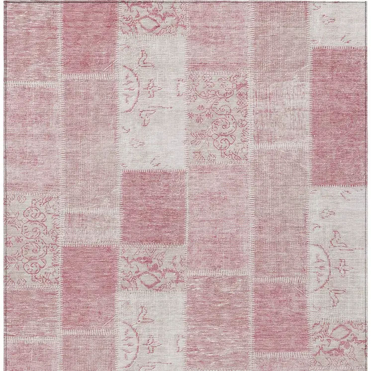 9' X 12' Pink Blush And Ivory Patchwork Washable Indoor Outdoor Area Rug