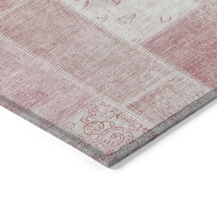9' X 12' Pink Blush And Ivory Patchwork Washable Indoor Outdoor Area Rug