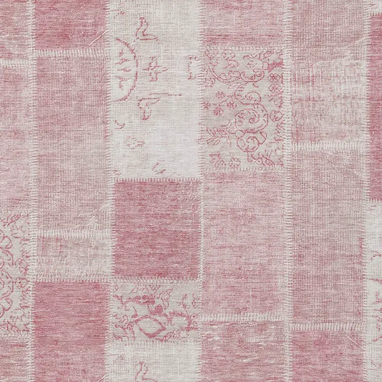 9' X 12' Pink Blush And Ivory Patchwork Washable Indoor Outdoor Area Rug