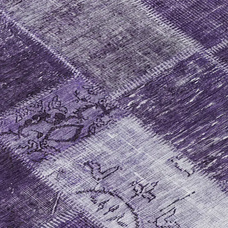 8' Purple Eggplant And Lavender Round Patchwork Washable Indoor Outdoor Area Rug