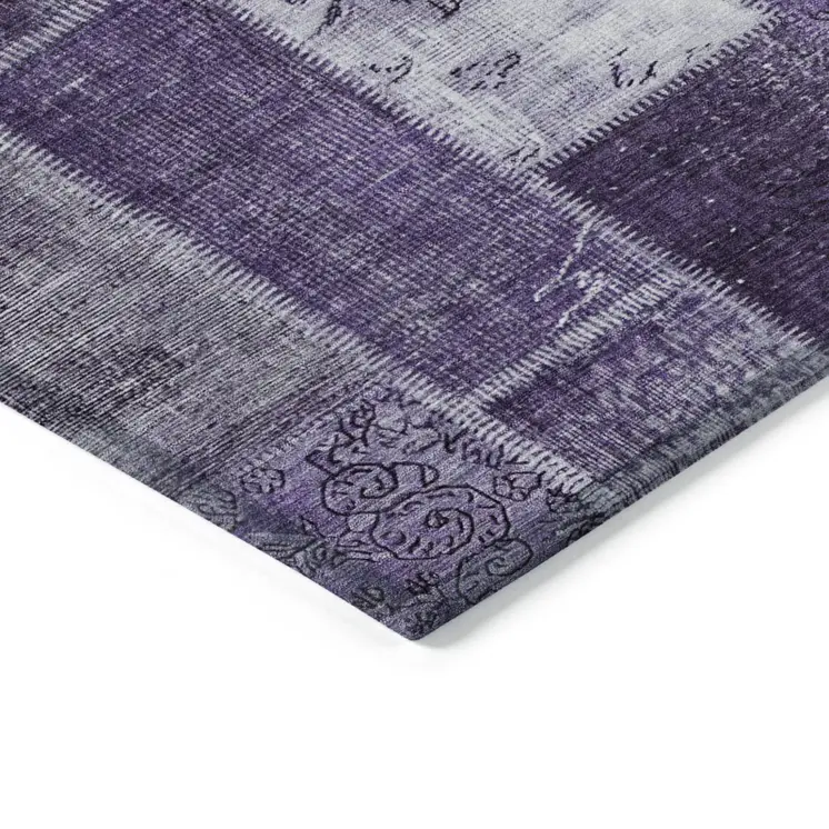 9' X 12' Purple Eggplant And Lavender Patchwork Washable Indoor Outdoor Area Rug