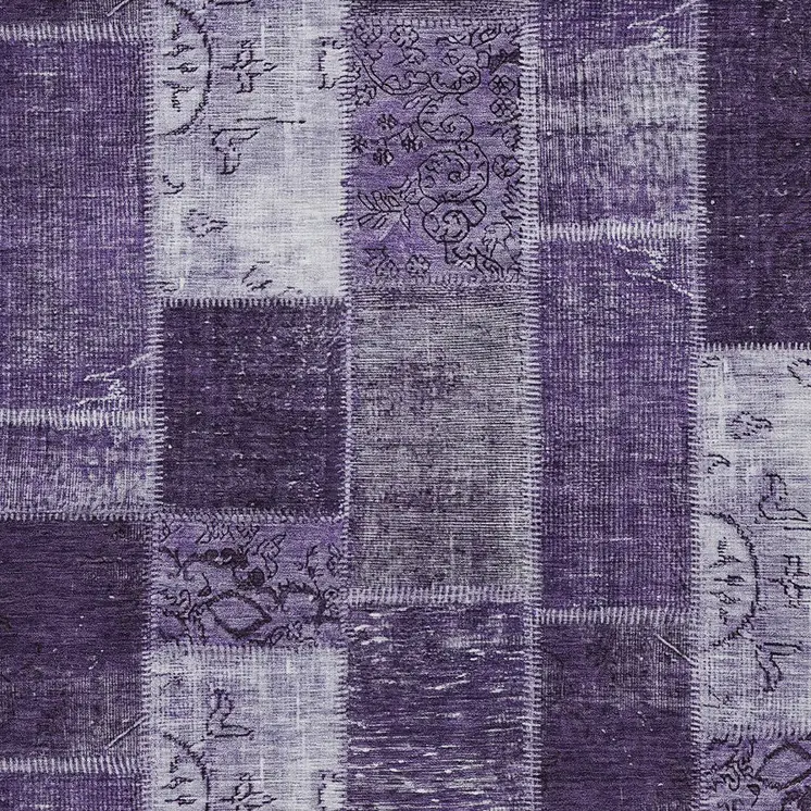 9' X 12' Purple Eggplant And Lavender Patchwork Washable Indoor Outdoor Area Rug