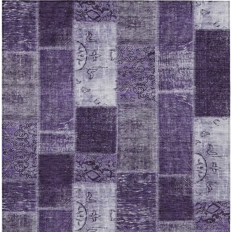 10' X 14' Purple Eggplant And Lavender Patchwork Washable Indoor Outdoor Area Rug