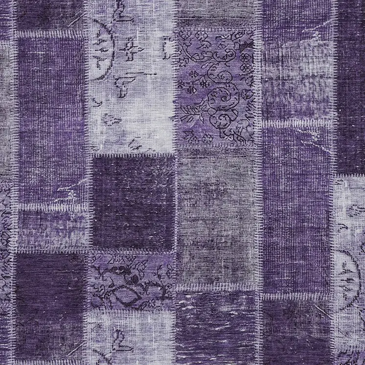 10' X 14' Purple Eggplant And Lavender Patchwork Washable Indoor Outdoor Area Rug
