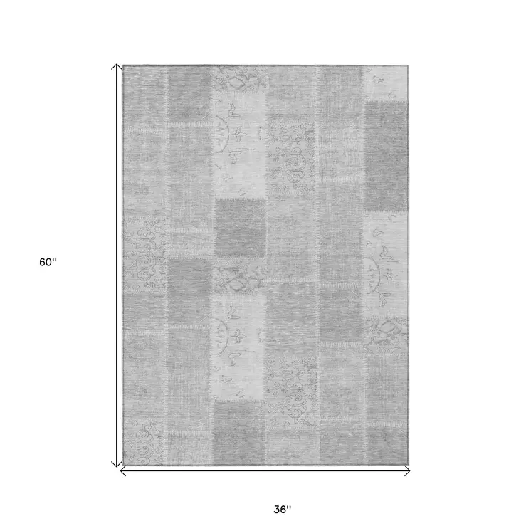 3' X 5' Silver Gray And Graphite Patchwork Washable Indoor Outdoor Area Rug
