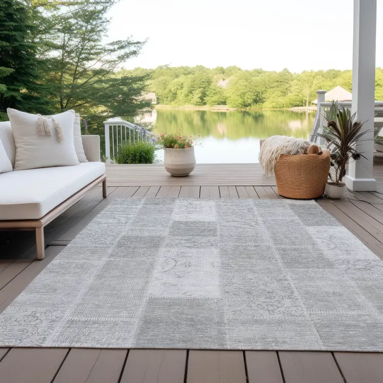 3' X 5' Silver Gray And Graphite Patchwork Washable Indoor Outdoor Area Rug