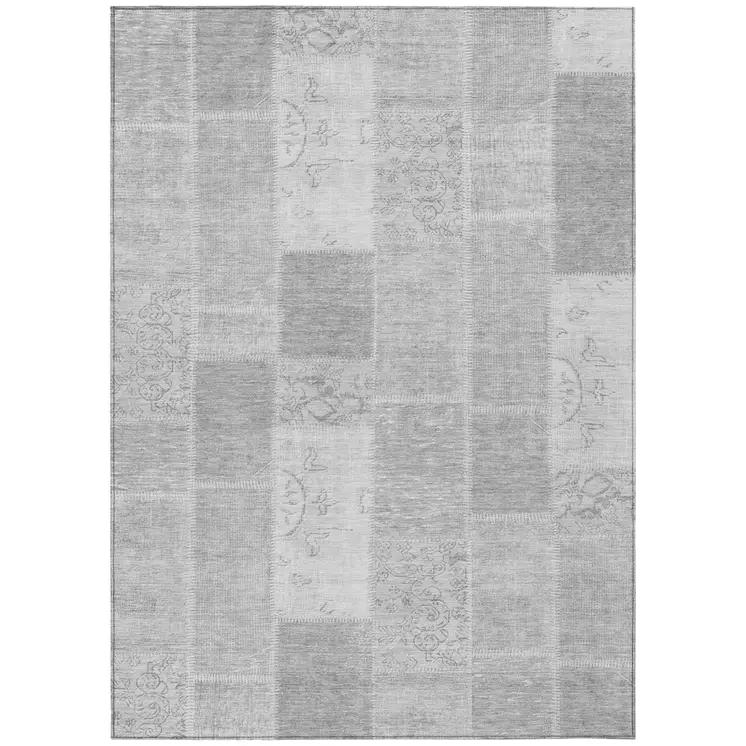 3' X 5' Silver Gray And Graphite Patchwork Washable Indoor Outdoor Area Rug