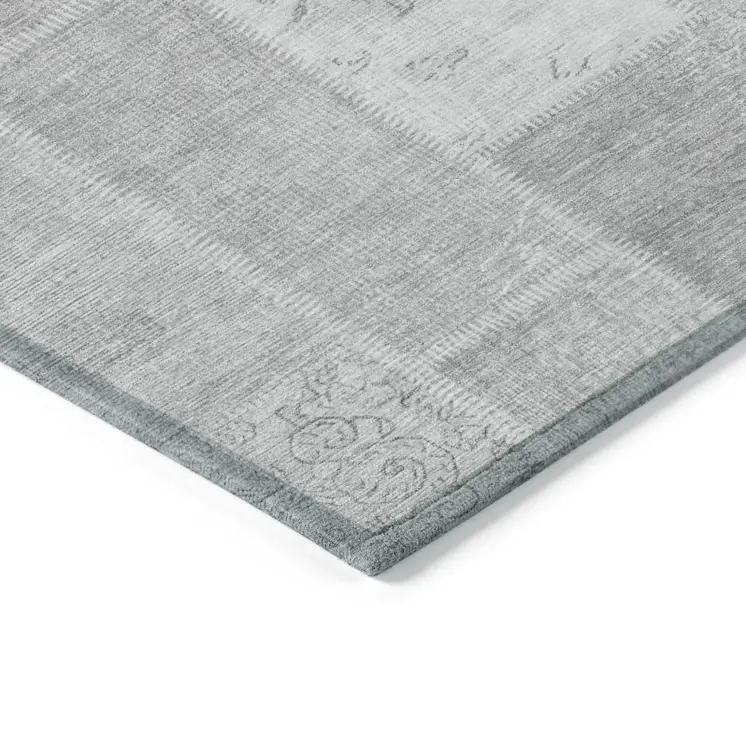 3' X 5' Silver Gray And Graphite Patchwork Washable Indoor Outdoor Area Rug