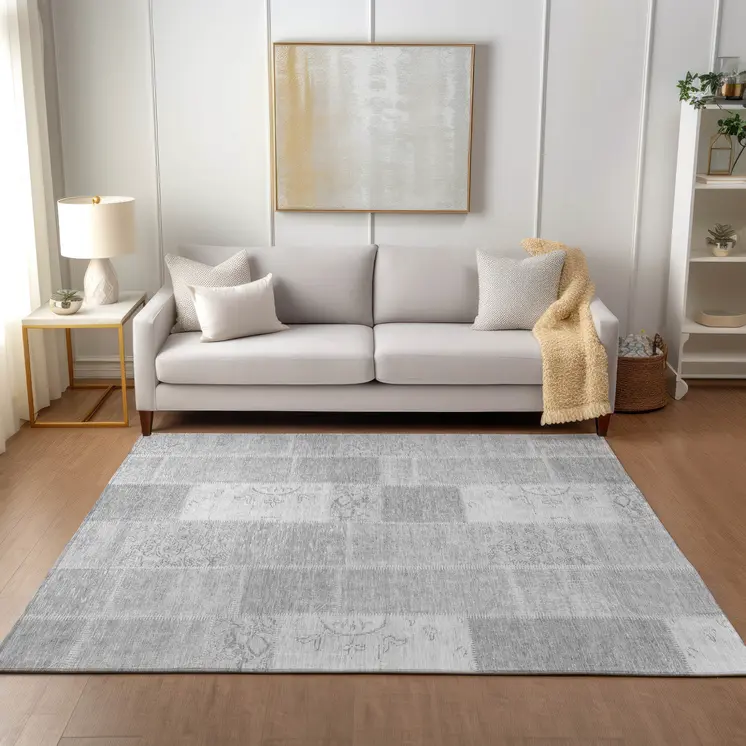3' X 5' Silver Gray And Graphite Patchwork Washable Indoor Outdoor Area Rug
