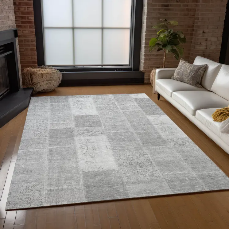 3' X 5' Silver Gray And Graphite Patchwork Washable Indoor Outdoor Area Rug