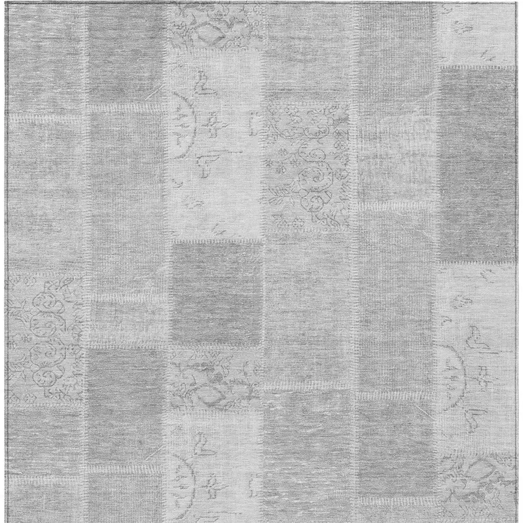 5' X 8' Silver Gray And Graphite Patchwork Washable Indoor Outdoor Area Rug