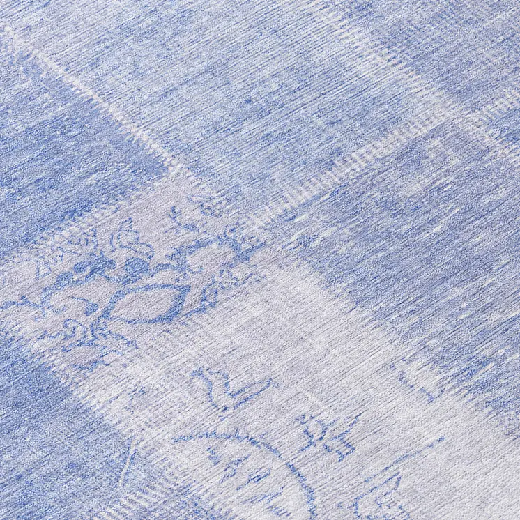 8' Sky Blue And Denim Blue Round Patchwork Washable Indoor Outdoor Area Rug
