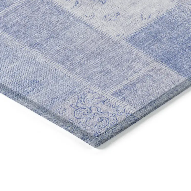 10' X 14' Sky Blue And Denim Blue Patchwork Washable Indoor Outdoor Area Rug