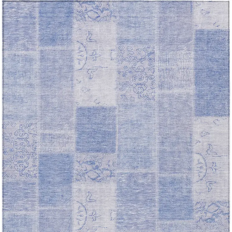 10' X 14' Sky Blue And Denim Blue Patchwork Washable Indoor Outdoor Area Rug