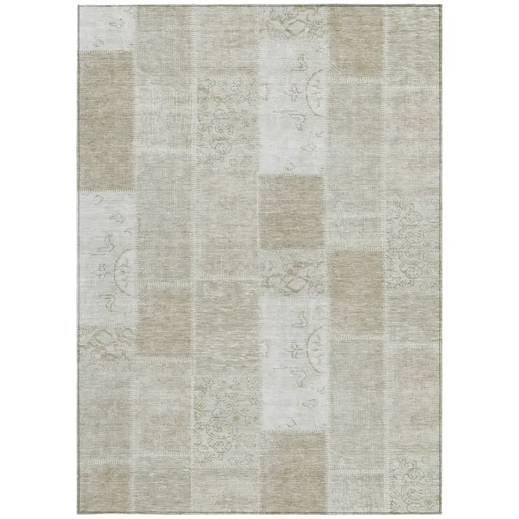 5' X 8' Taupe Beige And Tan Patchwork Washable Indoor Outdoor Area Rug
