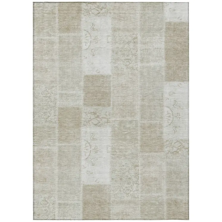 5' X 8' Taupe Beige And Tan Patchwork Washable Indoor Outdoor Area Rug