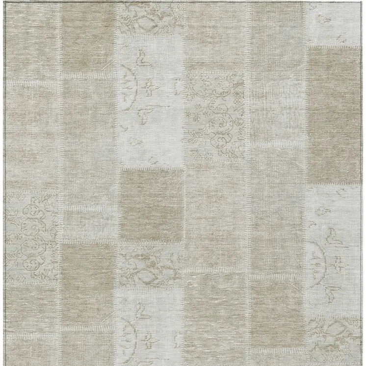 5' X 8' Taupe Beige And Tan Patchwork Washable Indoor Outdoor Area Rug