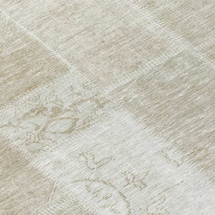 8' Taupe Beige And Tan Round Patchwork Washable Indoor Outdoor Area Rug