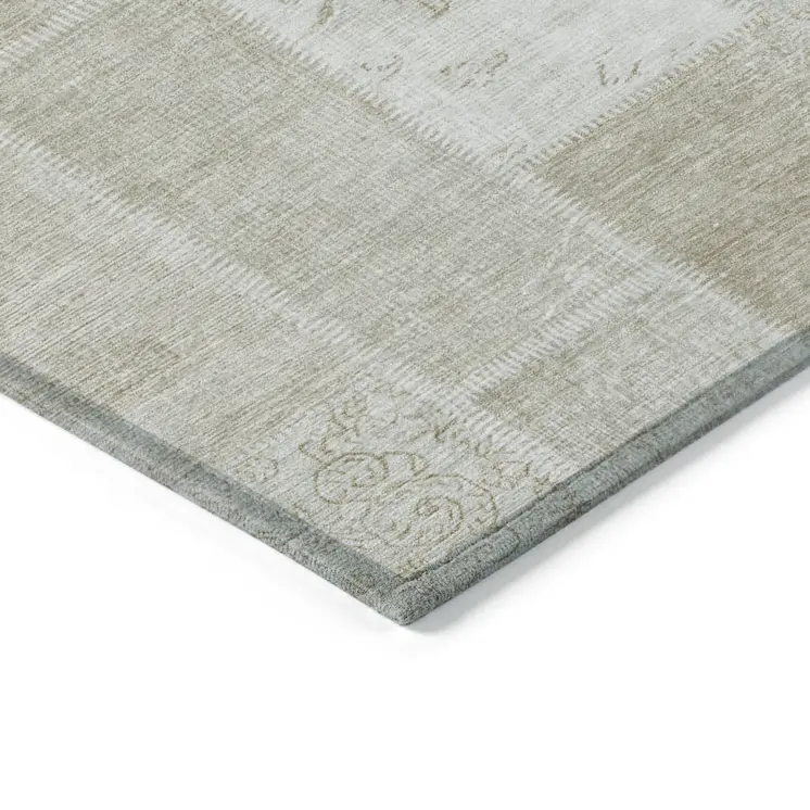 10' X 14' Taupe Beige And Tan Patchwork Washable Indoor Outdoor Area Rug