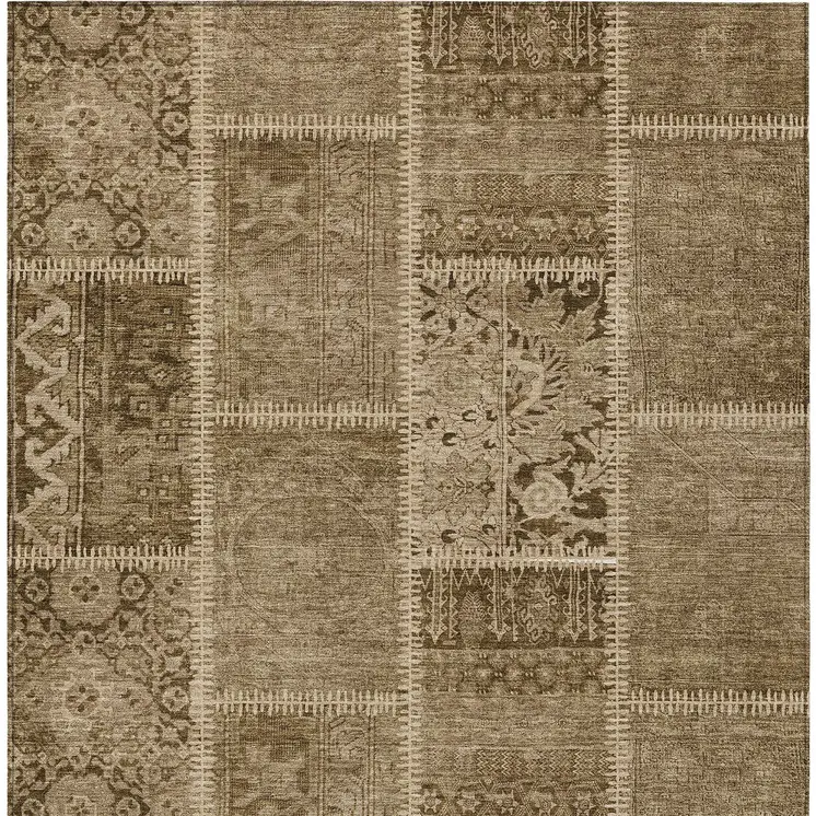 5' X 8' Brown And Beige Patchwork Washable Indoor Outdoor Area Rug