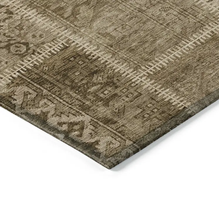 5' X 8' Brown And Beige Patchwork Washable Indoor Outdoor Area Rug