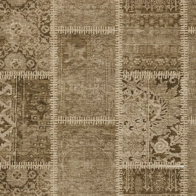 5' X 8' Brown And Beige Patchwork Washable Indoor Outdoor Area Rug