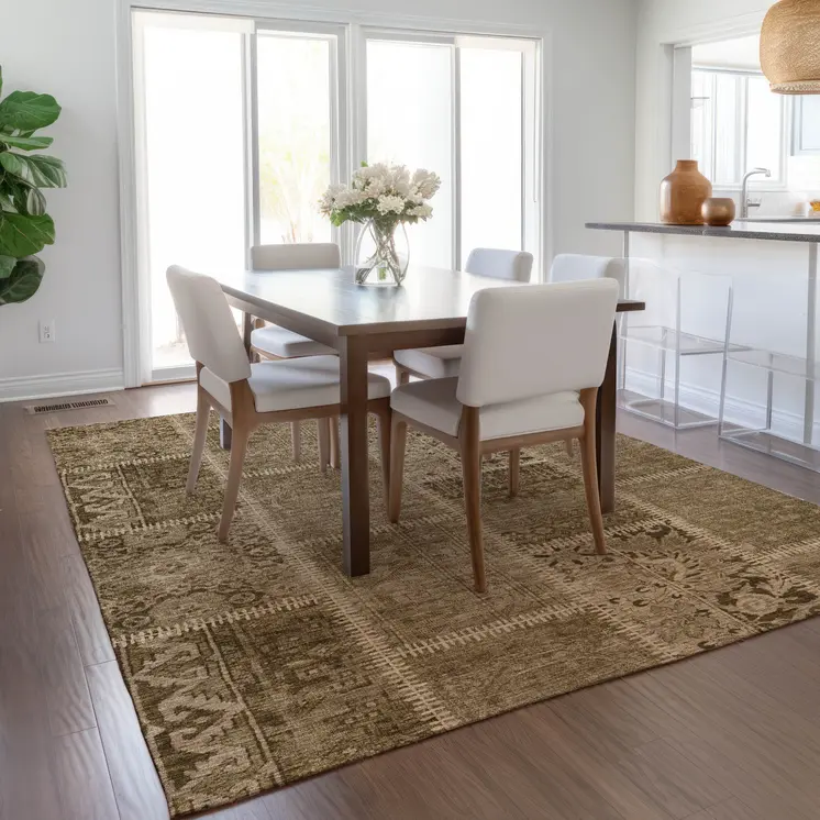 5' X 8' Brown And Beige Patchwork Washable Indoor Outdoor Area Rug