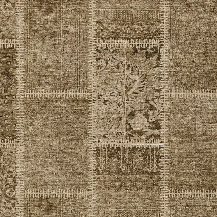 10' X 14' Brown And Beige Patchwork Washable Indoor Outdoor Area Rug