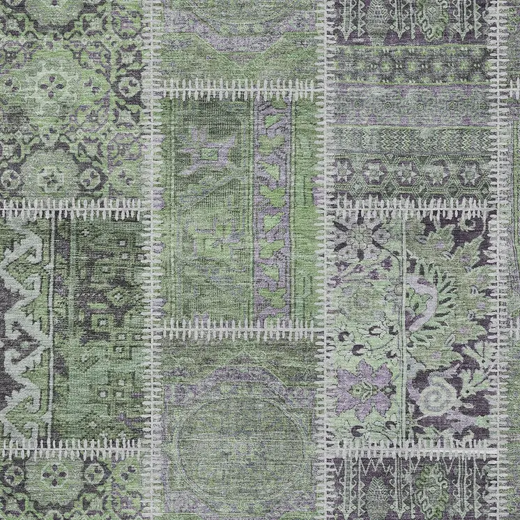 3' X 5' Green And Charcoal Patchwork Washable Indoor Outdoor Area Rug