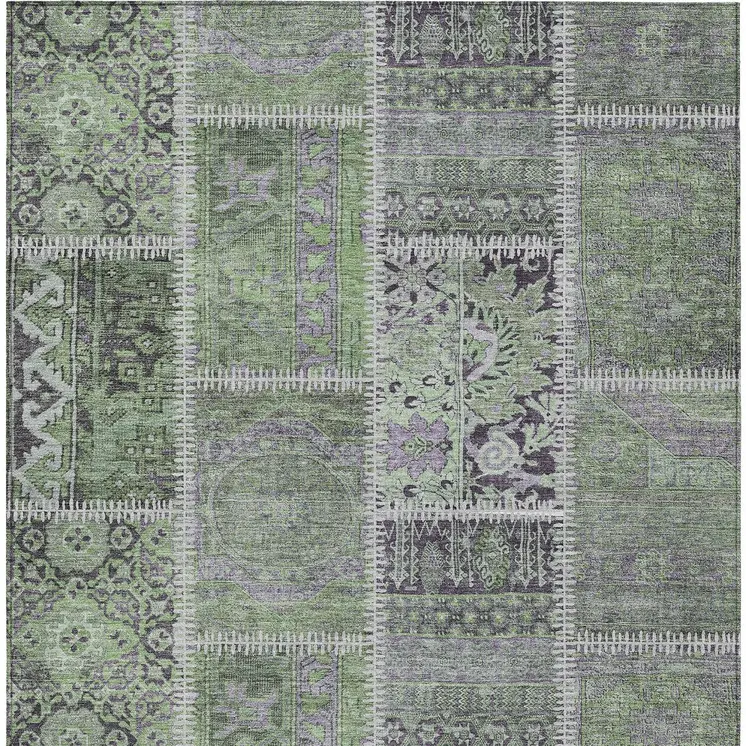 3' X 5' Green And Charcoal Patchwork Washable Indoor Outdoor Area Rug
