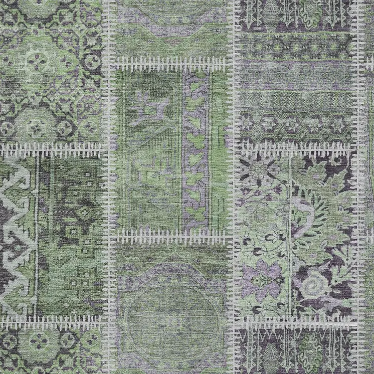8' X 10' Green And Charcoal Patchwork Washable Indoor Outdoor Area Rug