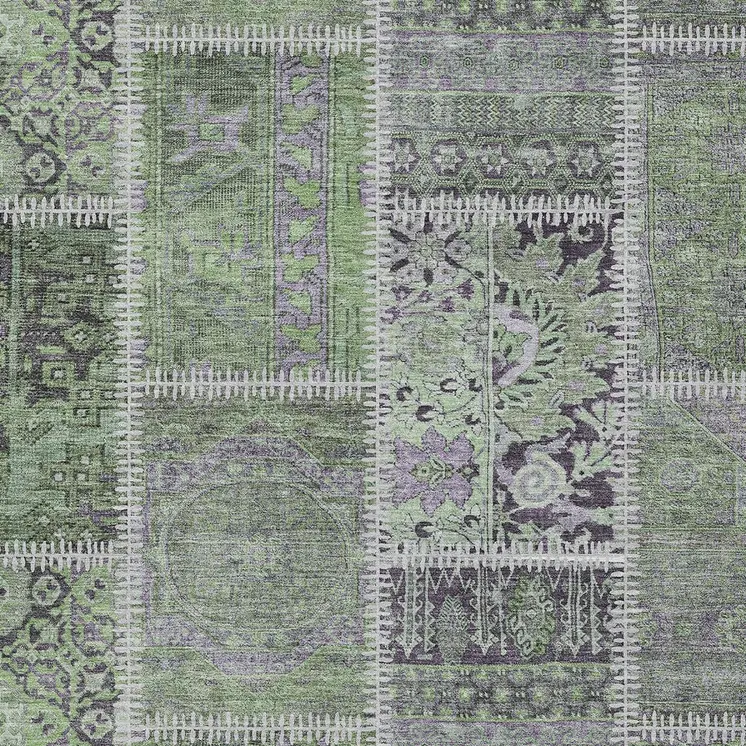 9' X 12' Green And Charcoal Patchwork Washable Indoor Outdoor Area Rug