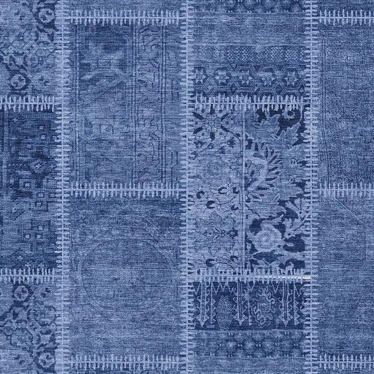 3' X 5' Navy Blue And Denim Blue Patchwork Washable Indoor Outdoor Area Rug