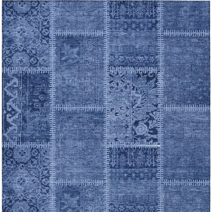 5' X 8' Navy Blue And Denim Blue Patchwork Washable Indoor Outdoor Area Rug